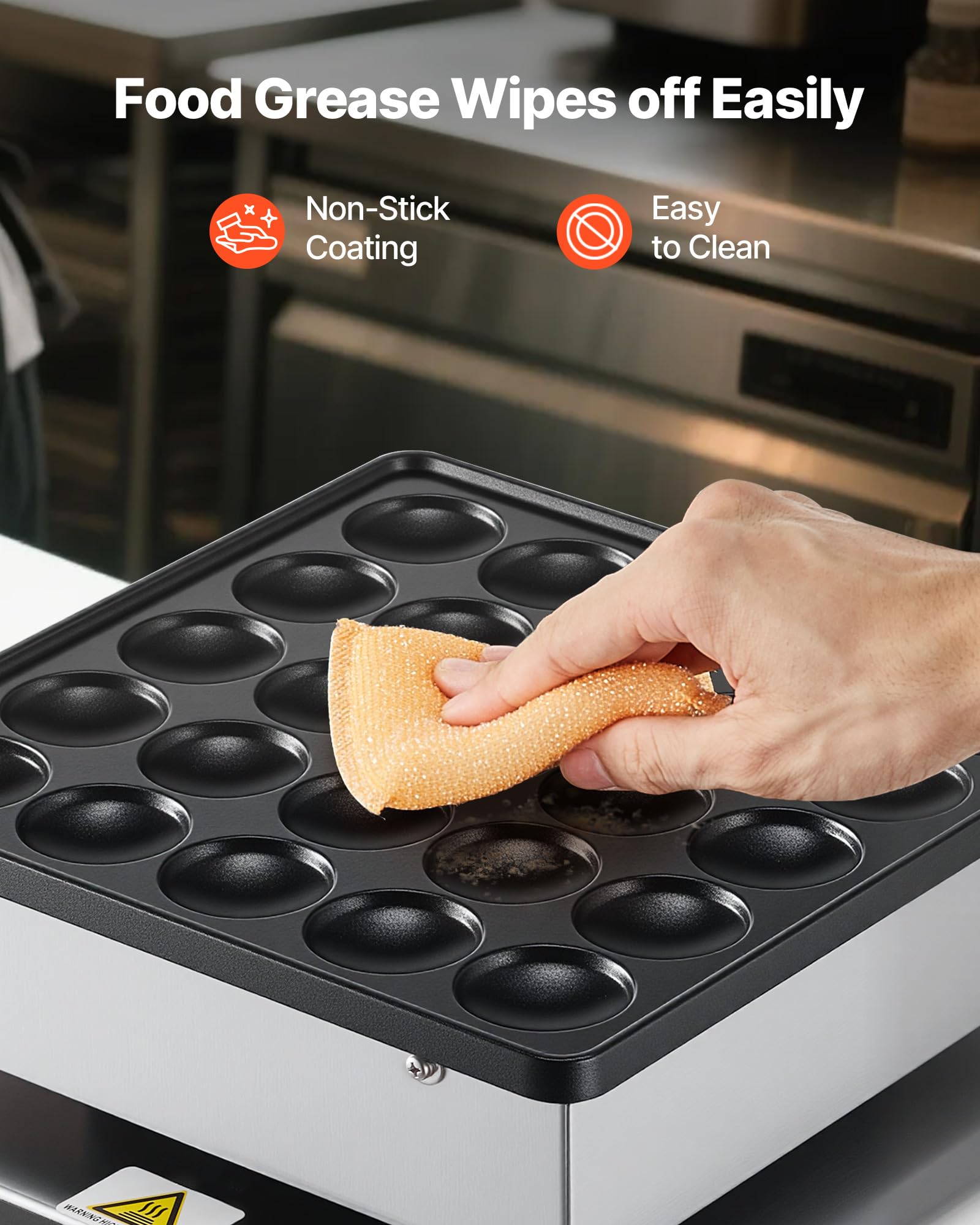 VEVOR Mini Crêpière Électrique, Appareil à Pancakes Capacité 25PCS de 43 mm de Diamètre, Machine à Poffertjes Dorayaki Grille Antiadhésive en Inox, Contrôle de la Température et du Temps, Cuisine