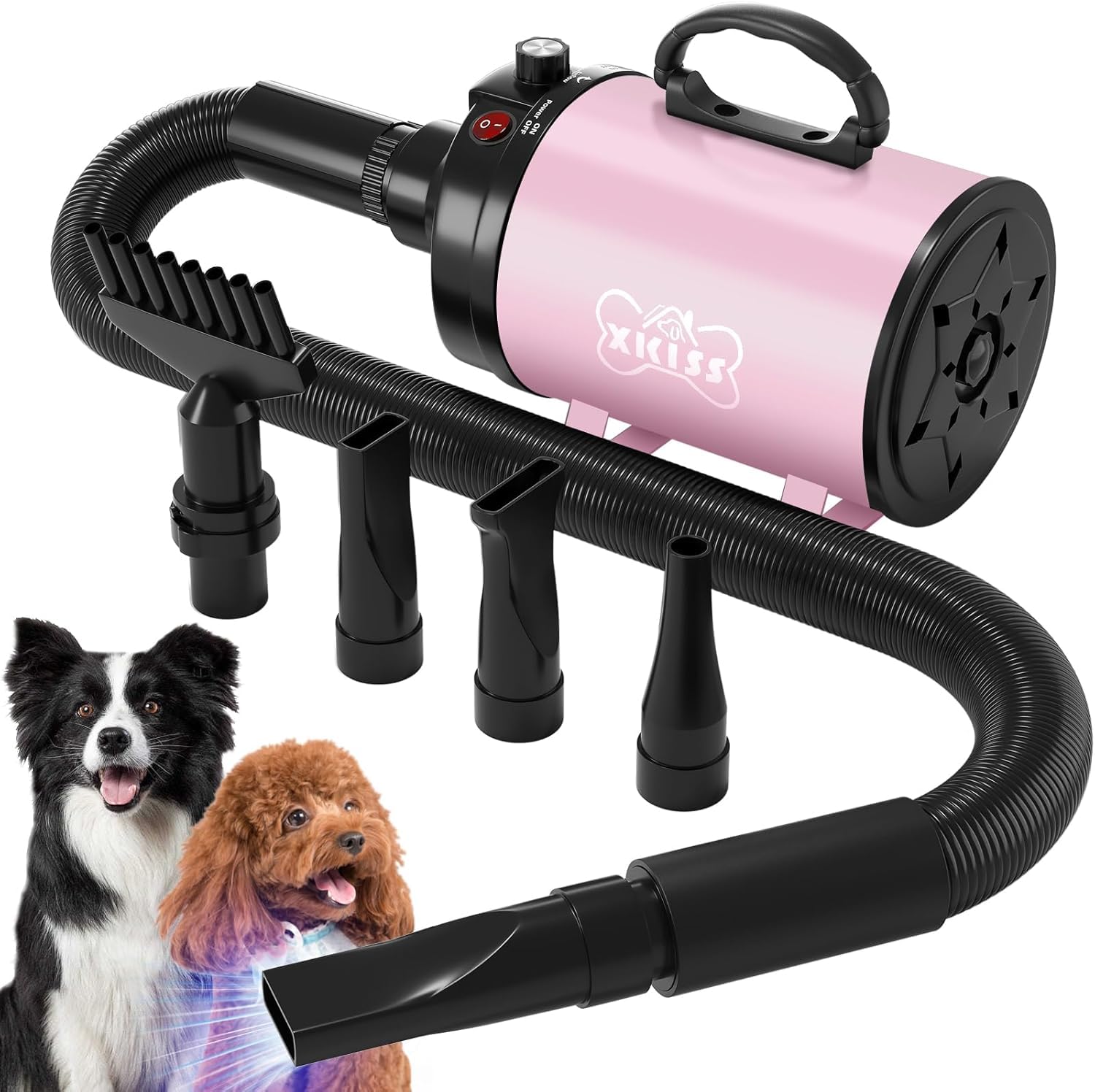 XKISS Hundfön - Asciugacapelli per cani, 4,5 CV/3200 W, con velocità regolabile, per la cura del cane (rosa)