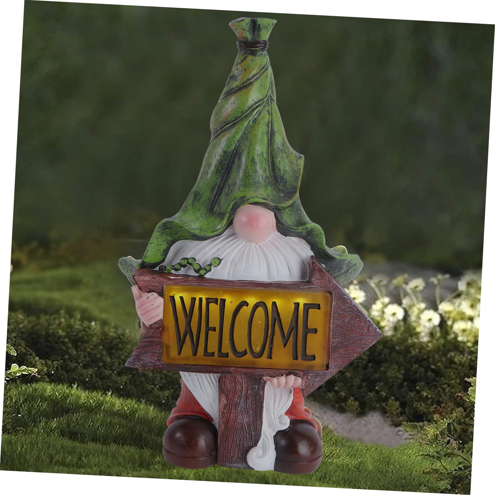 Garneck Luces de Solar Estatua de de Jardín Figuras de Gnomos de Resina Celebración de Señal de Bienvenida con Luces LED Solares Decoraciones Al Aire para Patio Patio