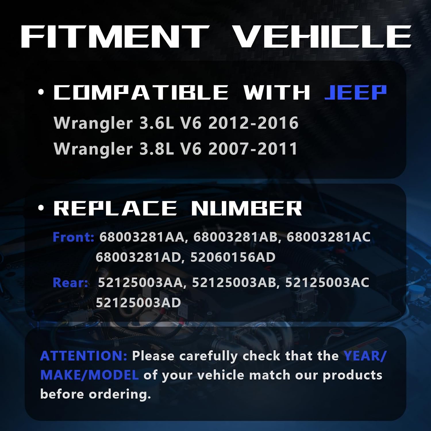 ABS Wheel Speed Sensor Front Rear Compatible with Jeep Wrangler 3.6L 3.8L V6 2007-2016 68003281AC 52125003AA 4PCS