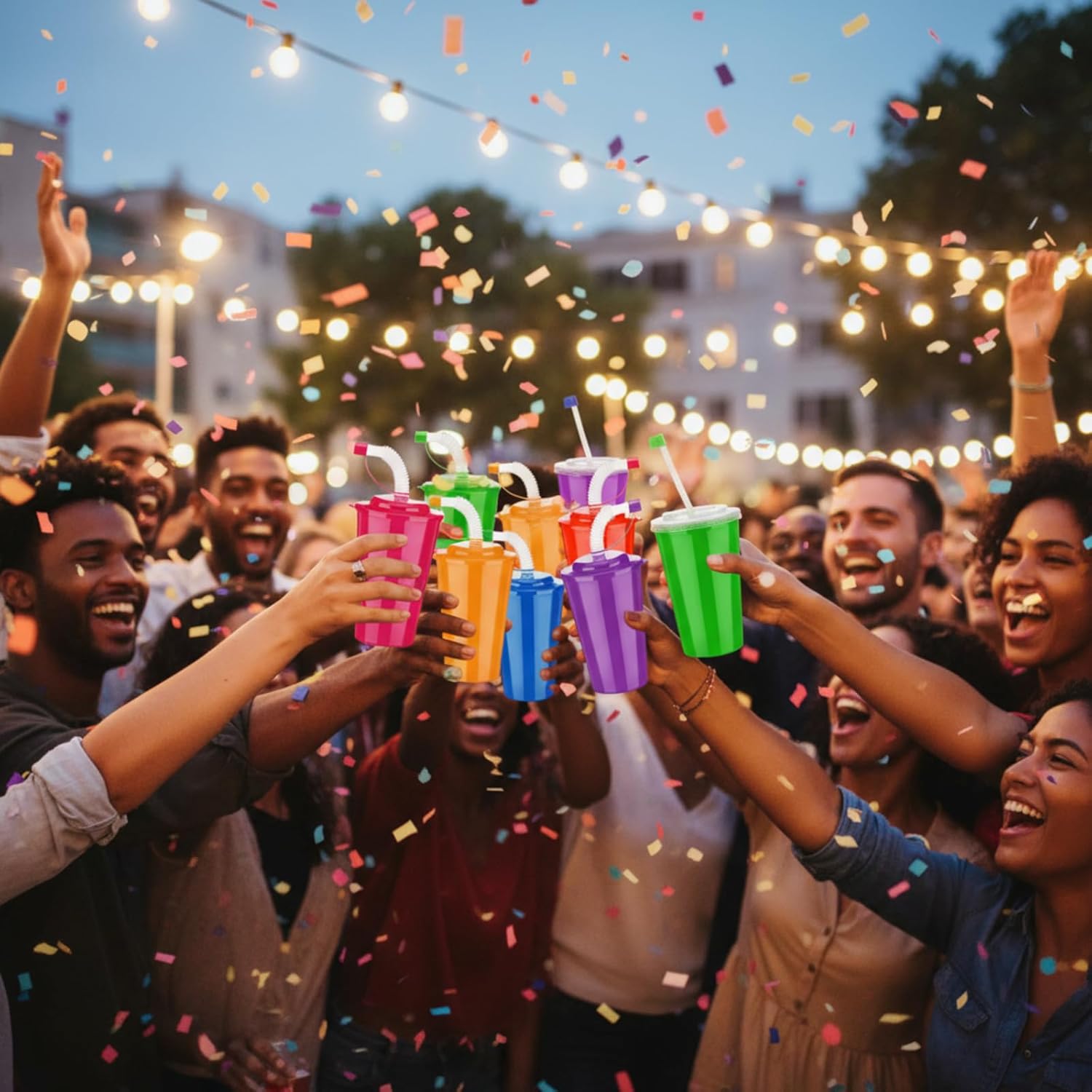 Zubebe 18 Pcs Neon Straws Cups 12 oz Colorful Neon Cups with Sipper and Lids Plastic Favor Reusable Straw for Birthday Party Events Supplies, 6 Colors - Image 6