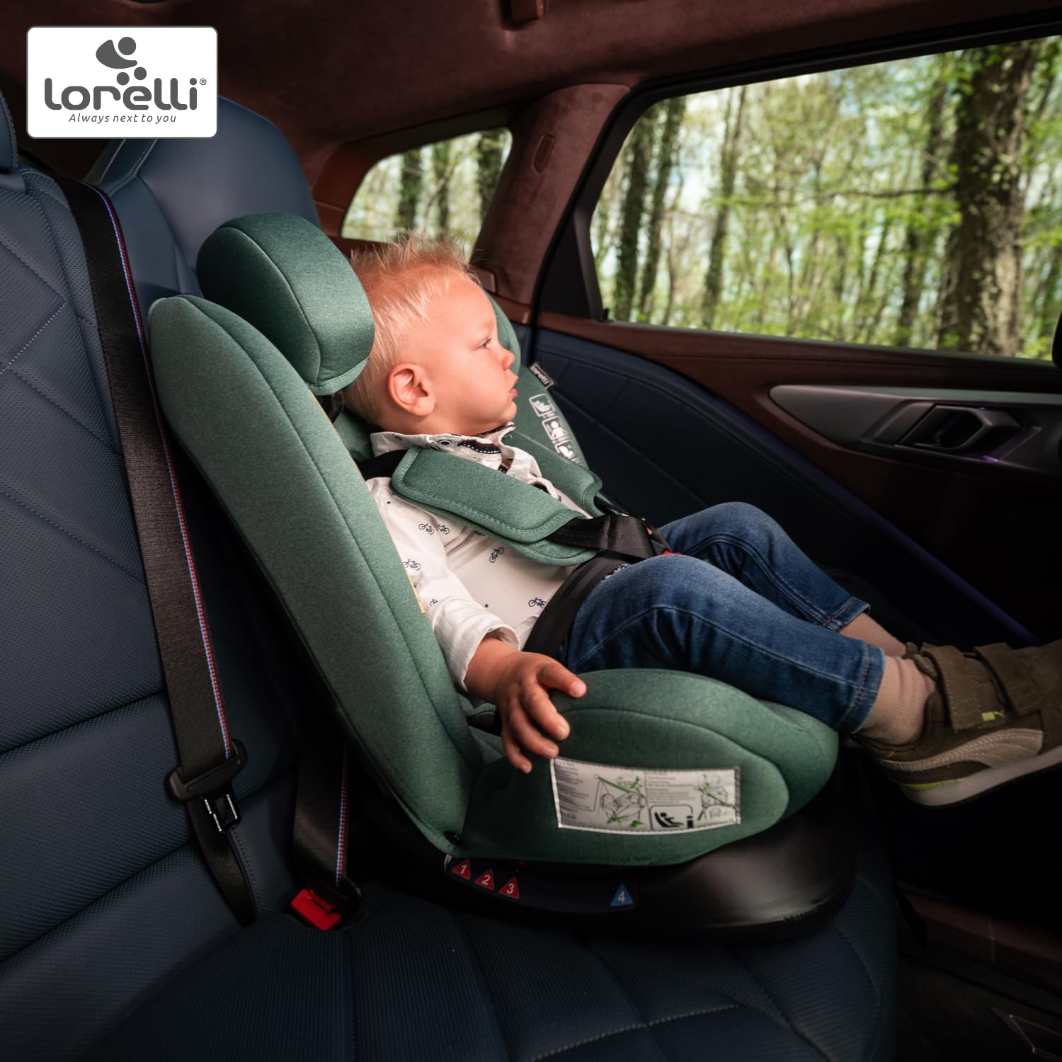 Lorelli Auto Kindersitz Scorpius i-Size, mitwachsender Autositz für Kinder von 40-150 cm, Babysitz, Autokindersitz ab Geburt bis 12 Jahre, Einstellbare Kopfstütze, 5-Punkt-Sicherheitsgurt, grün