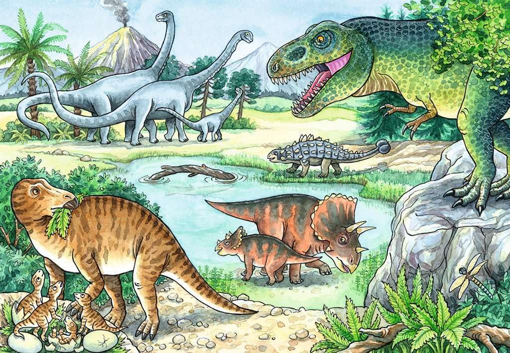 Ravensburger Puzzle per Bambini a Partire dai 4 Anni, 2 Puzzle da 24 Pezzi Ciascuno, 26x18cm, Dinosauri e Loro Habitat
