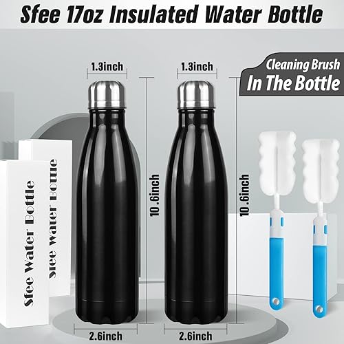 Miniatura 2 de Sfee Botella de agua aislada, botellas de agua de acero inoxidable de 17 onzas, botellas de agua reutilizables al vacío de doble pared a prueba de