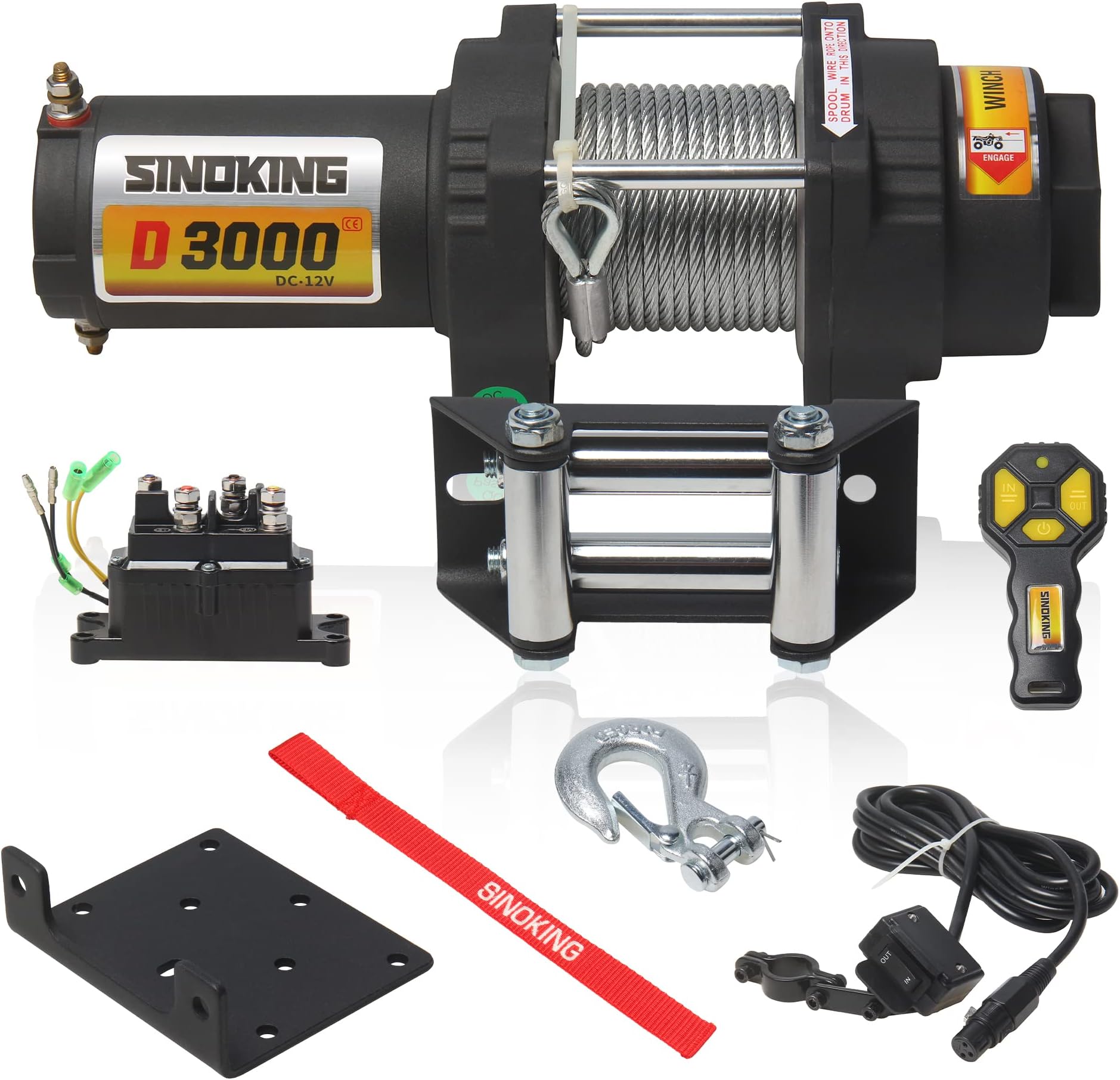 Sinoking 12VDC 3000LB UTV ATV Winch with 3/16″*39′(feet) Steel Cable 12V Electric Winch Kit with Wireless Remote Control