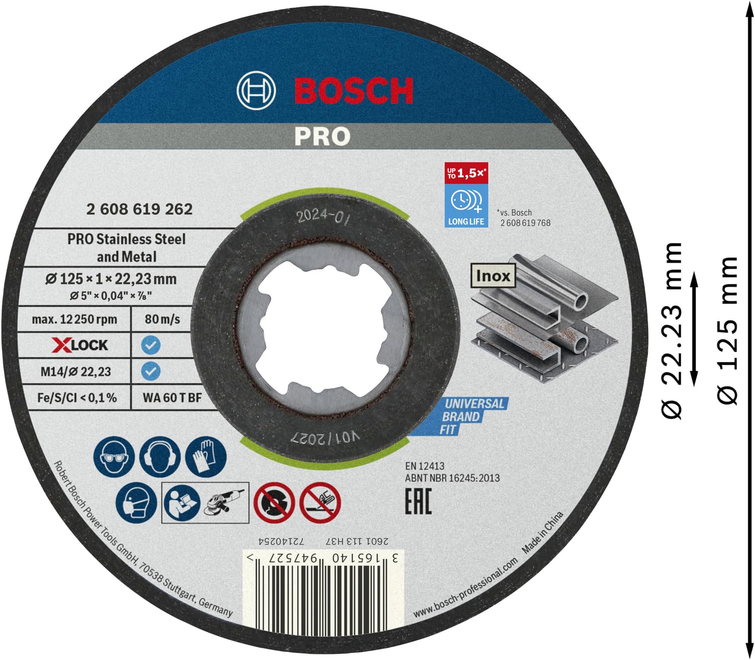 Bosch Professional discos de corte recto X-LOCK Ø125 mm inoxidable 22,23 mm grosor 1 mm
