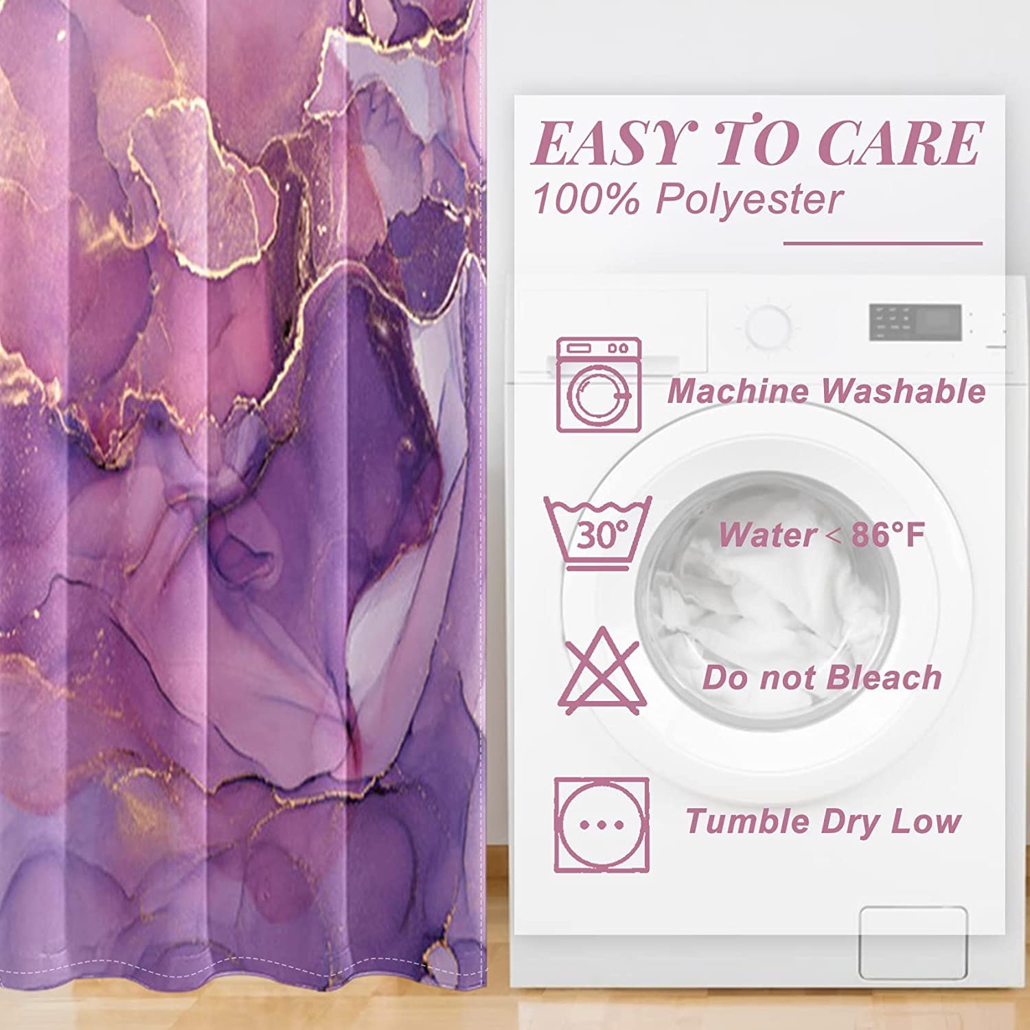 Tende Oscuranti Moderne Astratto Marmo Oro Viola | 140x269 Cm 2 Pezzi, Termiche E Fonoassorbenti