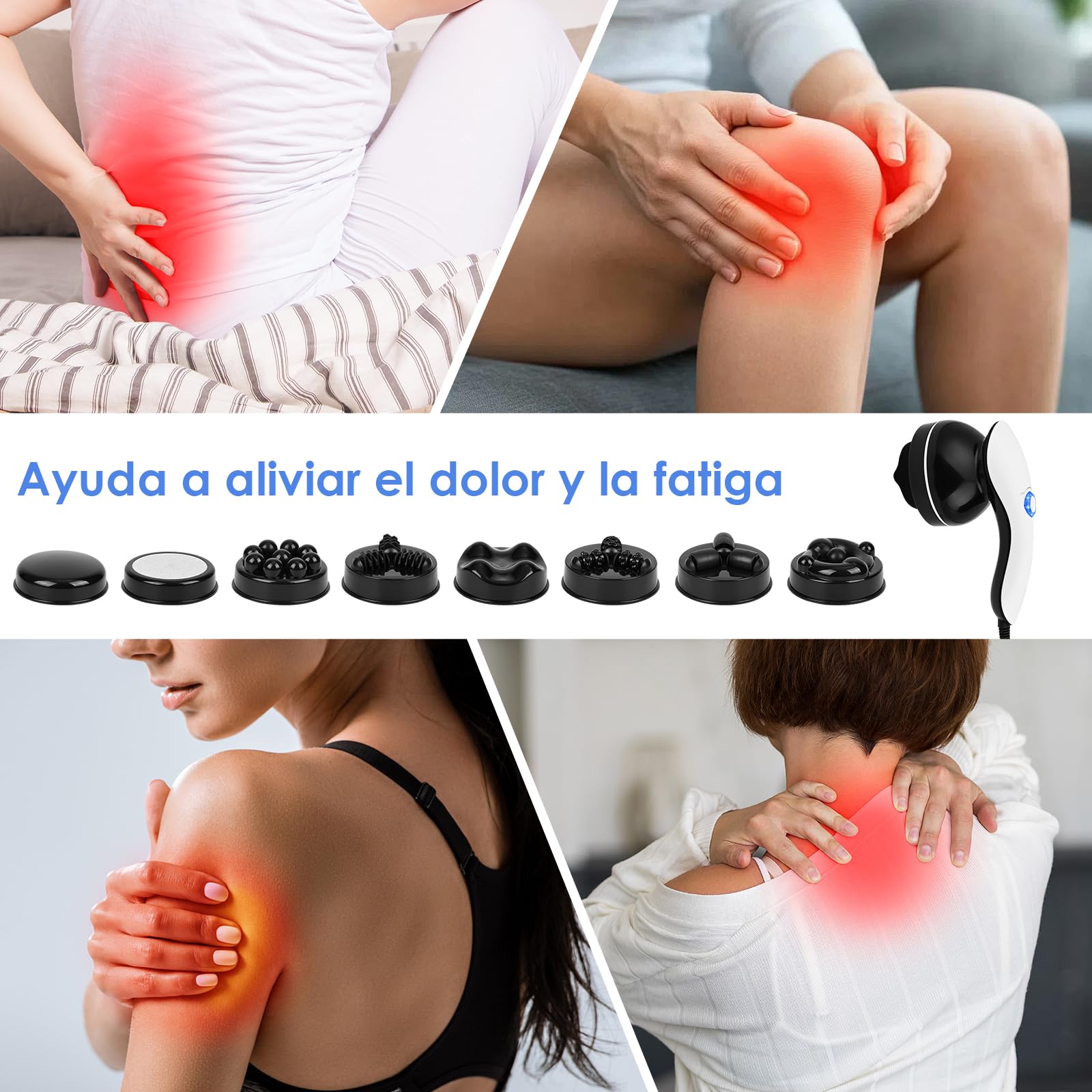 Masajeador Anticelulitico, Masajeador Anticelulitico Reductor con 8 Accesorios Intercambiables, Masaje de Celulitis para Cuello Hombro Cintura Abdomen Glúteos Piernas Masaje de Celulitis