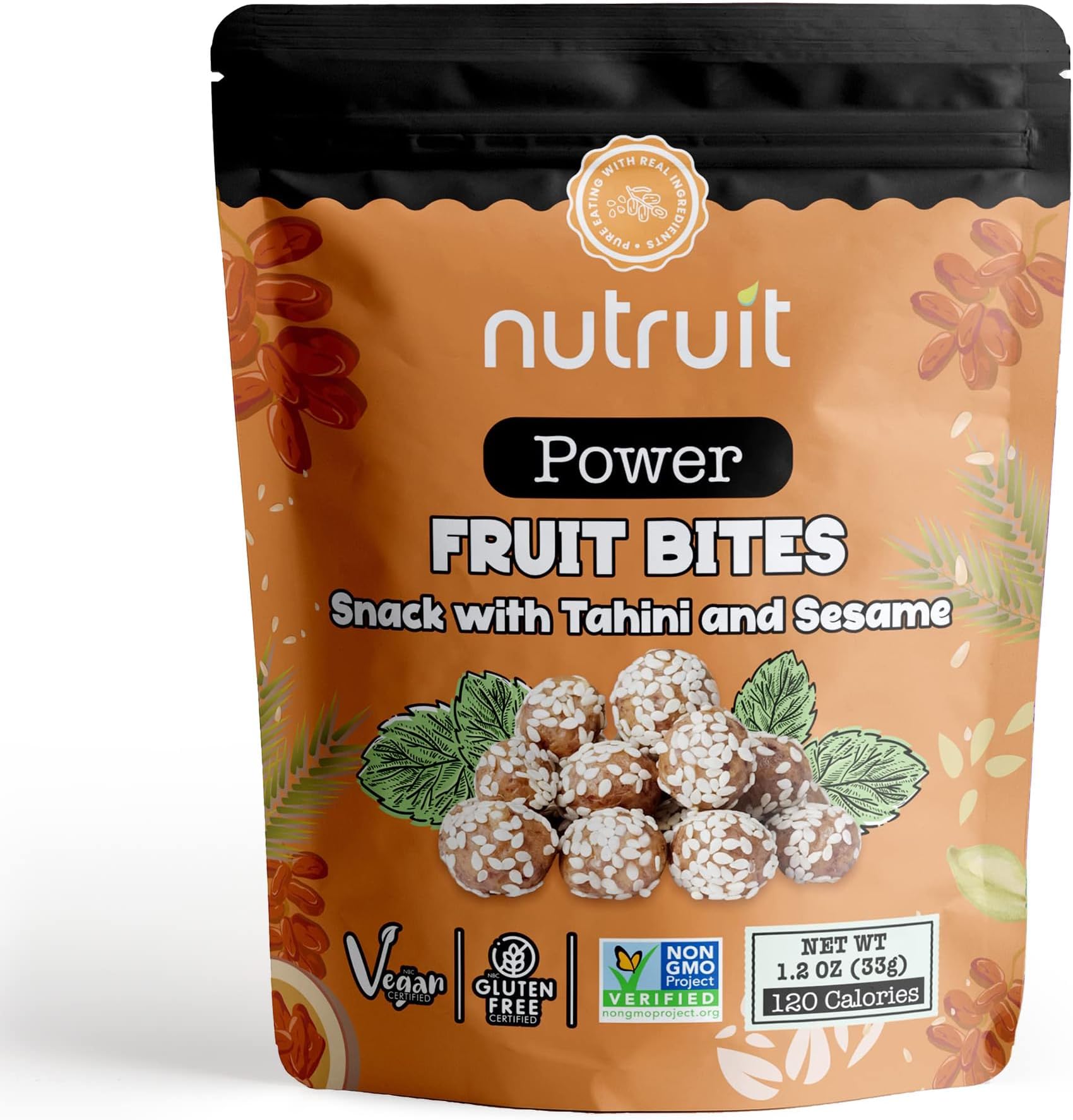 Nutruit Tahini & Sesame Fruit Bites - Healthy Fruit Snacks - No Sugar, Vegan, Gluten Free, Non-GMO, Kosher, High Protein, Plant-Based, High Fiber Dried Fruit Snacks - 1.2oz (20 Packs)