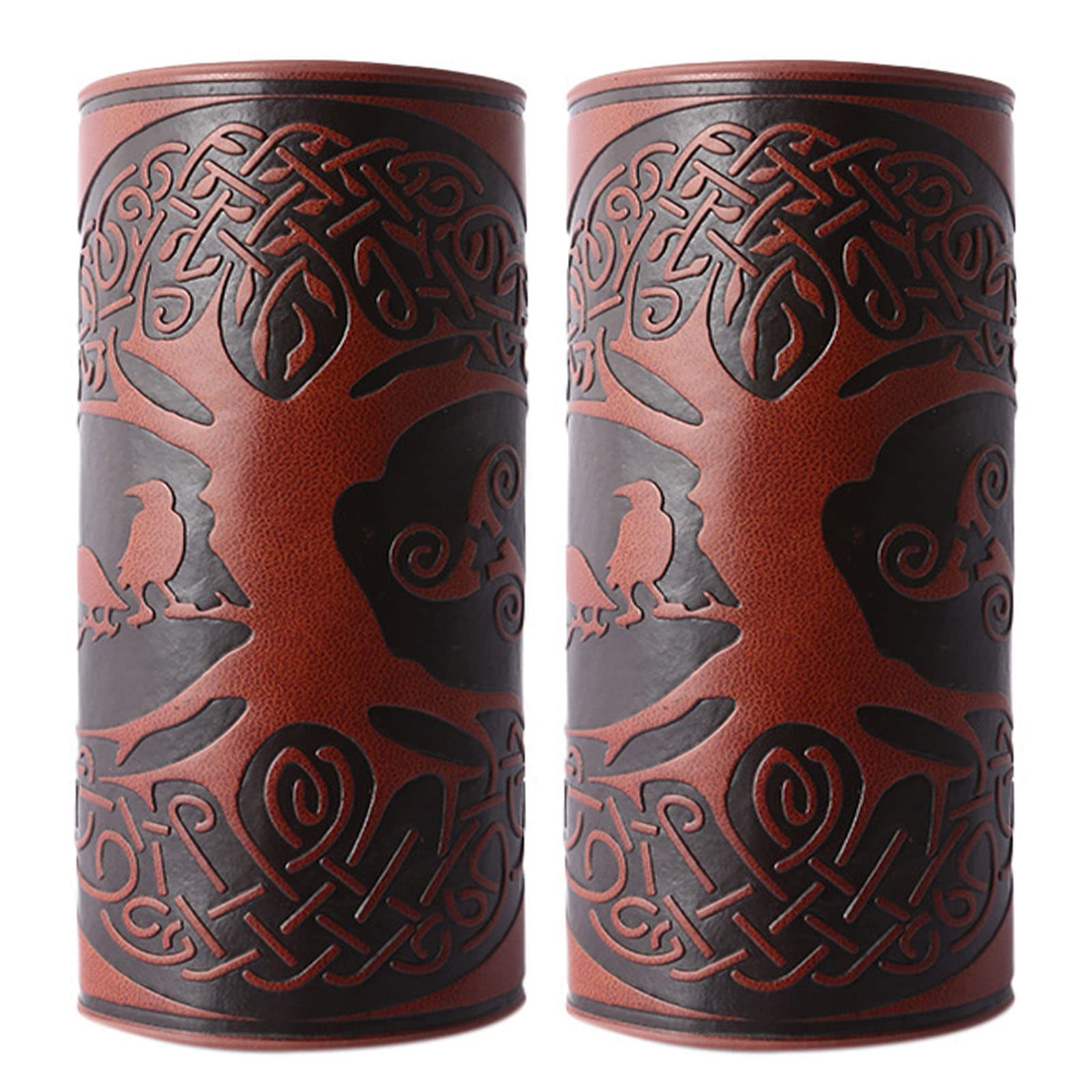 KASTWAVEAdjustable Leather Archery Arm Guard Set, 2 Pcs Forearm Protectors for Shooting, Hunting, and Cosplay, Medieval Style in Brown