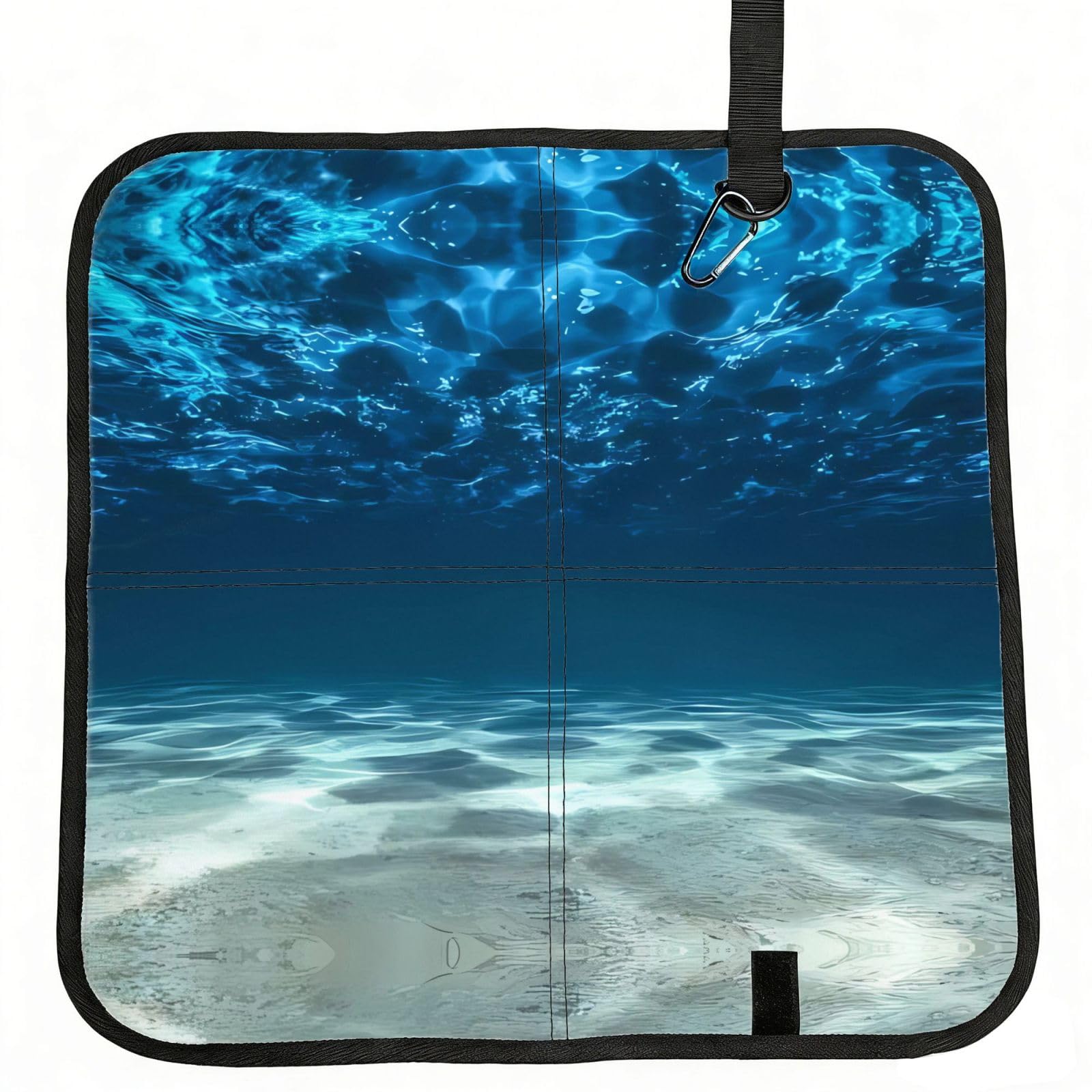 WZYCWB Blue Ocean Sea Foldable Seating Cushion with Carabiner - Stadium Mat for Camping, Hiking and Outdoor Activities