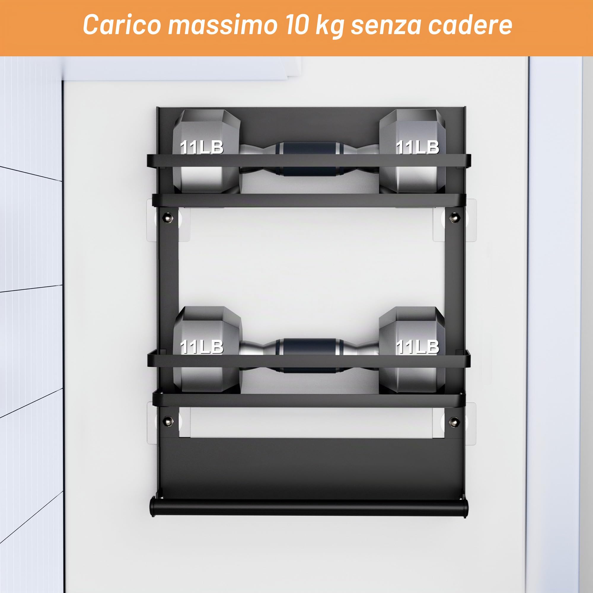 Porta Spezie per Cucina con Porta Rotolo da Cucina e 4 Ganci –Portaspezie da Parete Senza Forature per Organizzare e Risparmiare Spazio in Cucina