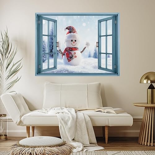 Miniatura 4 de wall26 Adhesivo de pared extraíblemural de pared, vista de ventana, copo de nieve, invierno, Navidad, muñeco de nieve, celebraciones y vacaciones,