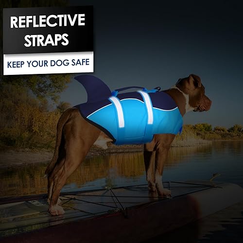 Vista 49 de AOFITEE Chaleco salvavidas para perros, ajustable, de ripstop con asa de rescate para perros pequeños, medianos y grandes, 5 tamaños, s, Salvavidas