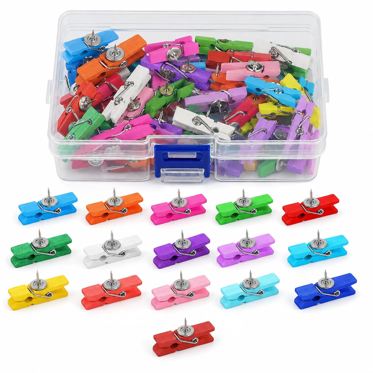 50 Pcs Wooden Push Pin Clips, Wooden Push Pin Clips for Wall Cork Boards (Colorful)