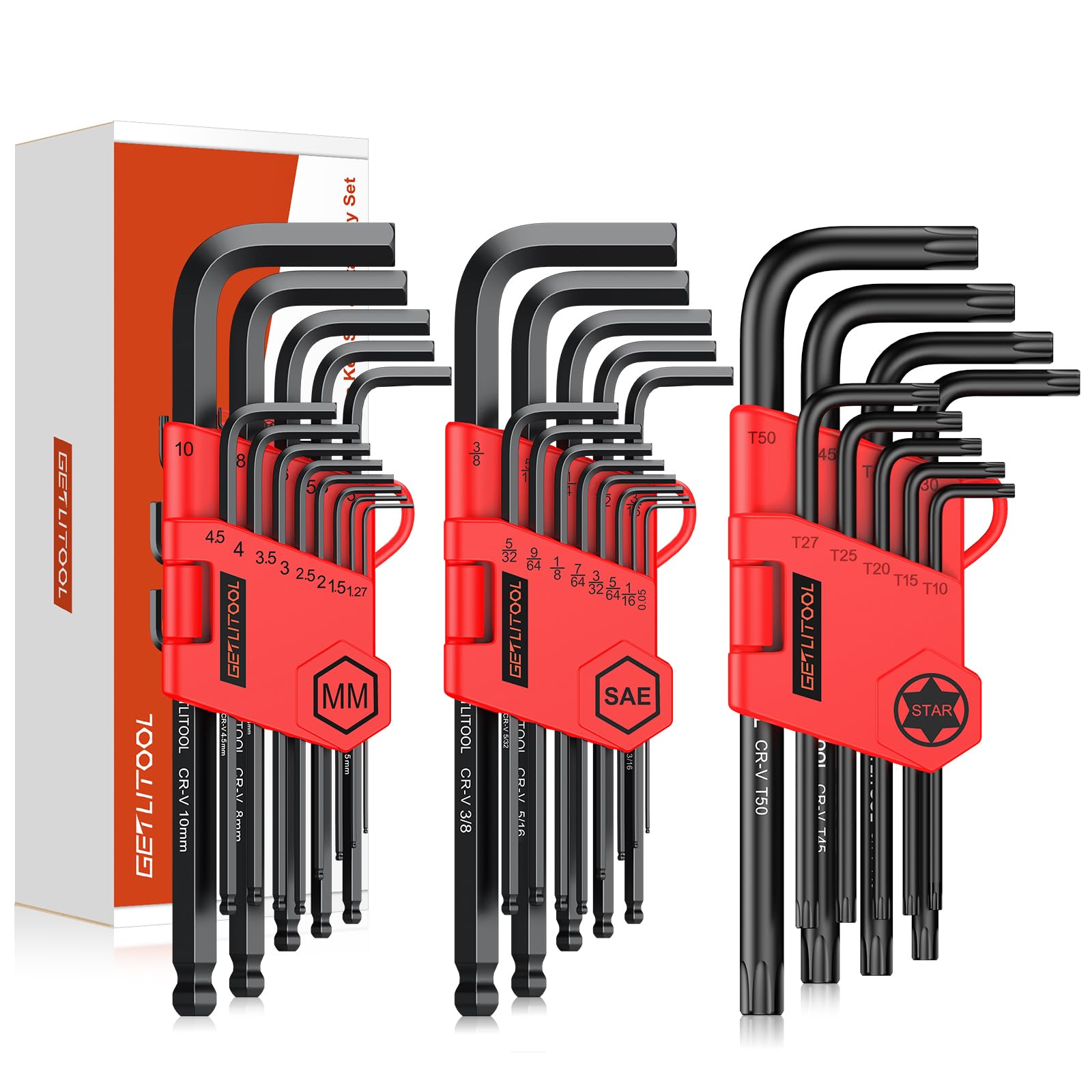 Clés Torx et Allen Boule GETLITOOL 35PCS en Cr-V noir haute torsion avec étui compact