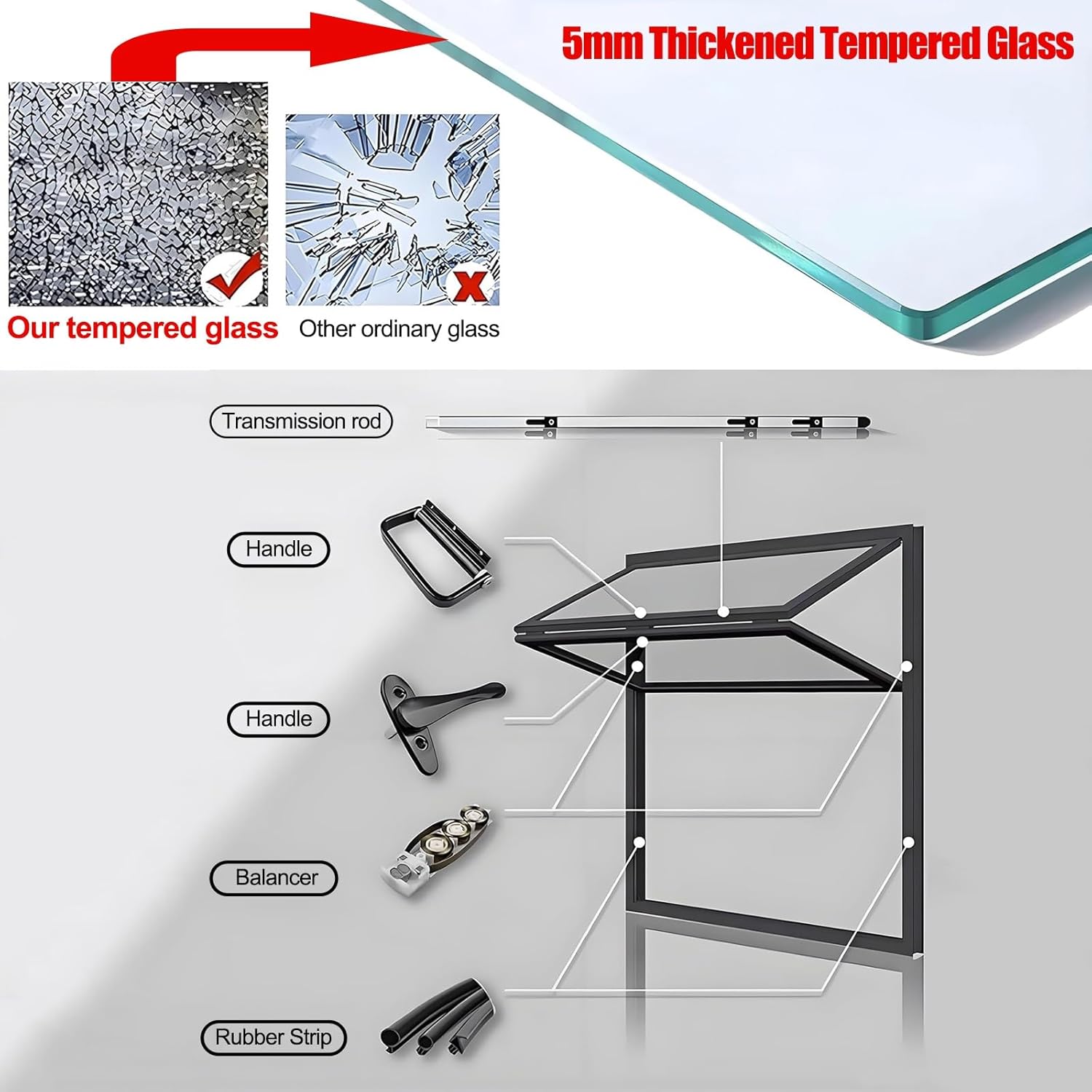 Vertical Folding Concession Window, Aluminum Alloy Manual Sliding Serving Window with Reinforced Glass for Food Trucks