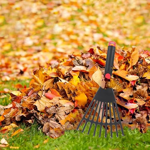 Miniatura 7 de Rastrillo de hojas pequeñas para jardinería, rastrillo de jardín de metal ajustable para hojas, rastrillos de hojas de 13.4 pulgadas para césped,