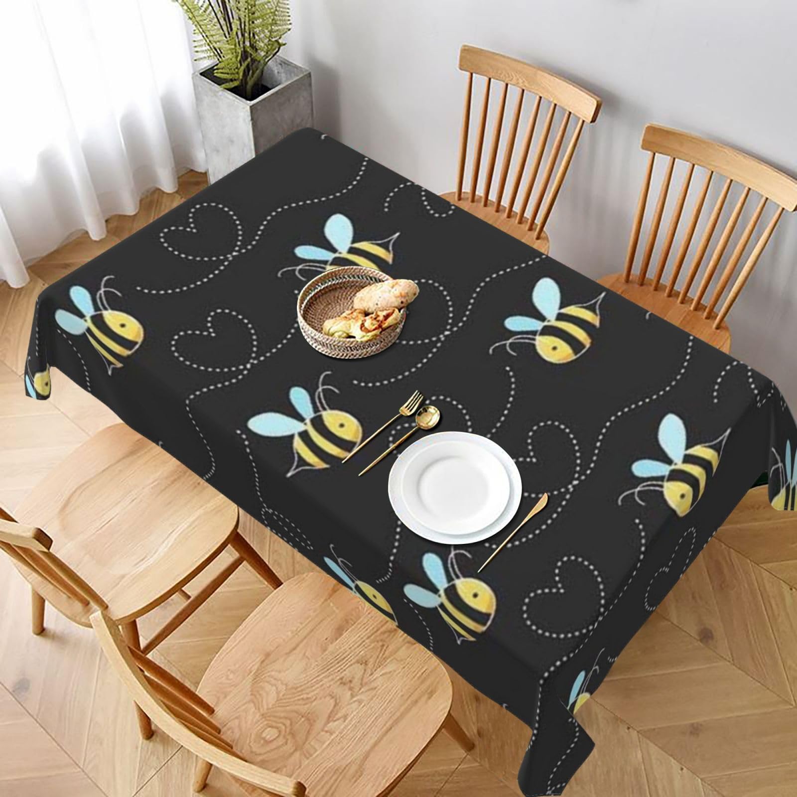 BNVSADC Cartoon Bees Printed Rectangle Tablecloth 228x152 CM, Water Resistant Polyester Table Cloth Decorative Fabric Table Covers for Kitchen Dining Table Parties Camping