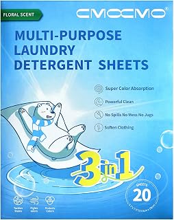 Laundry Detergent Sheets, Color-Safe Stain Remover, Anti-Fade and Dye Transfer Protection, Plastic-Free Laundry Soap Sheets, Travel-Friendly, Floral Scent, 20 Count (Pack of 1)