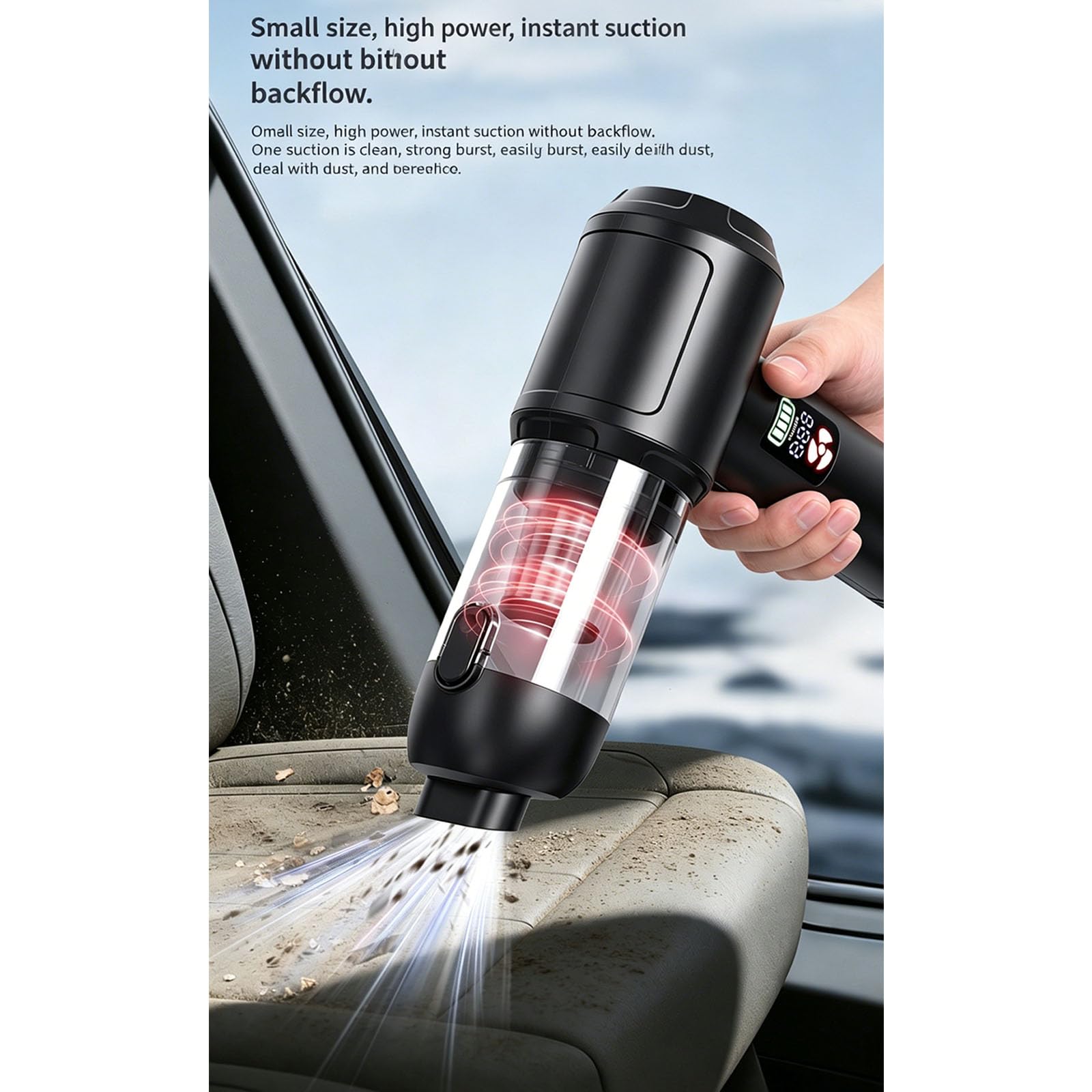 Aspirapolvere compatto per auto con funzione soffiante, aspiratore portatile senza fili, aspirazione 20000 Pa, motore senza spazzole e display per sedili e prese d ' Aspirapolvere portatile per e