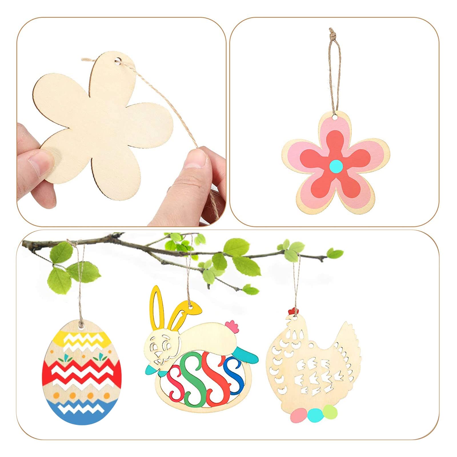 Decorazioni Pasquali Legno, 8 Pezzi Decorazioni Pasquali, Pasqua Decorazioni Fai da Te, Pasqua e Primavera Decorare Decorazioni Feste Pasquali Bambini con 12 penne + occhi autoadesivi