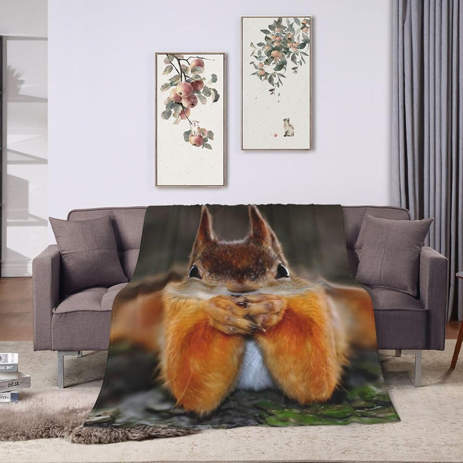 Funny Squirrel Flannel Throw Blanket Lightweight Soft Warm Bed Throws for Home Couch Room Sofa Office Travel Camping Dorm Decor Adults Kids Gifts 50x40 Inch - Image 8