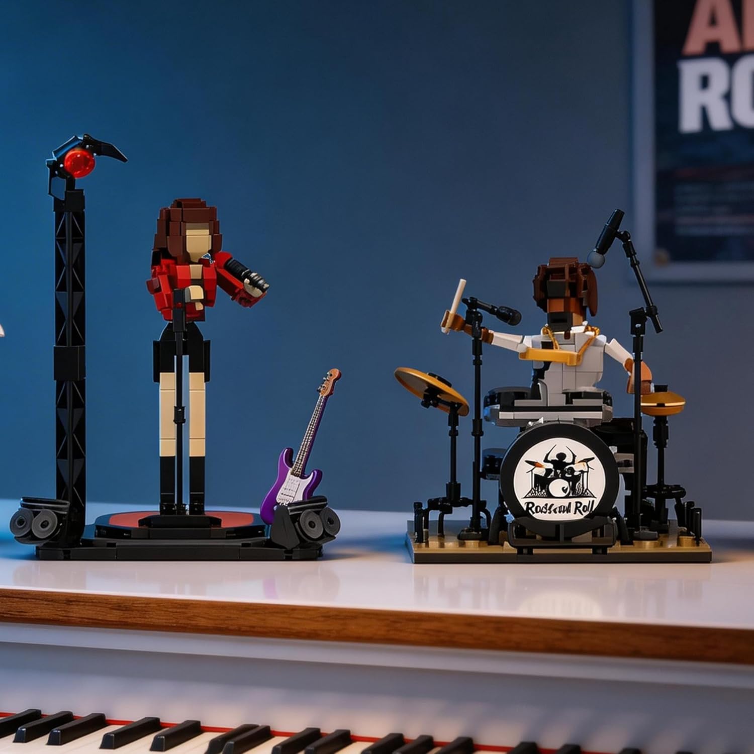 Dynamic Drummer Building Kit - 428-Piece Rock Concert Stage with Poseable Figure & Adjustable Drum Set, Adult Collectible Model for Music Lovers, Home Office Desk Decor Ages 14+