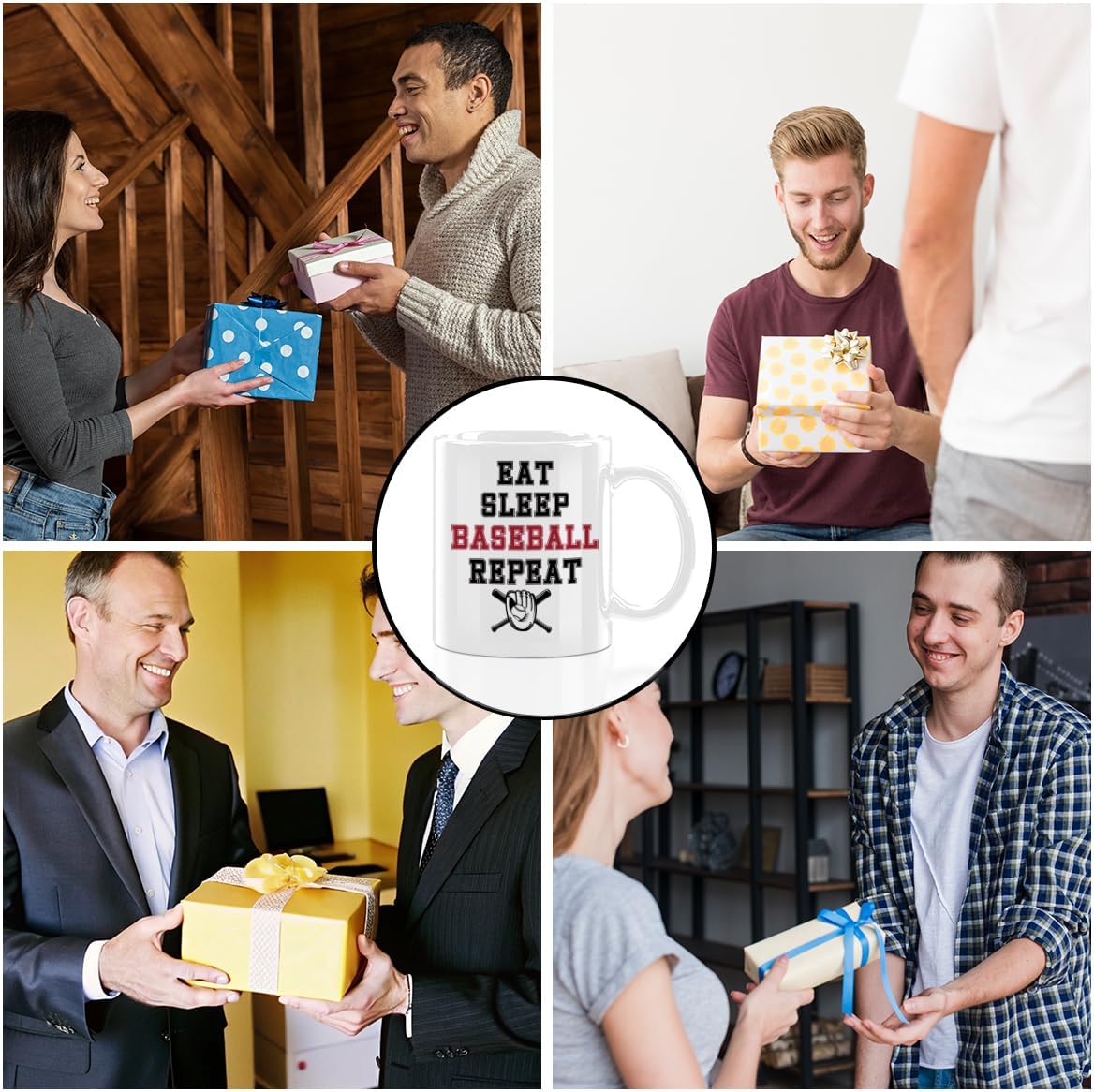 Baseball Gifts for Men Coffee Mug, Ceramic Mugs With Handle Tea Cup Novelty Coffee Cup for Women Office Work, 12OZ Baseball Cups for Dad Men Coach Boyfriend Husband - eat sleep baseball repeat - Image 6