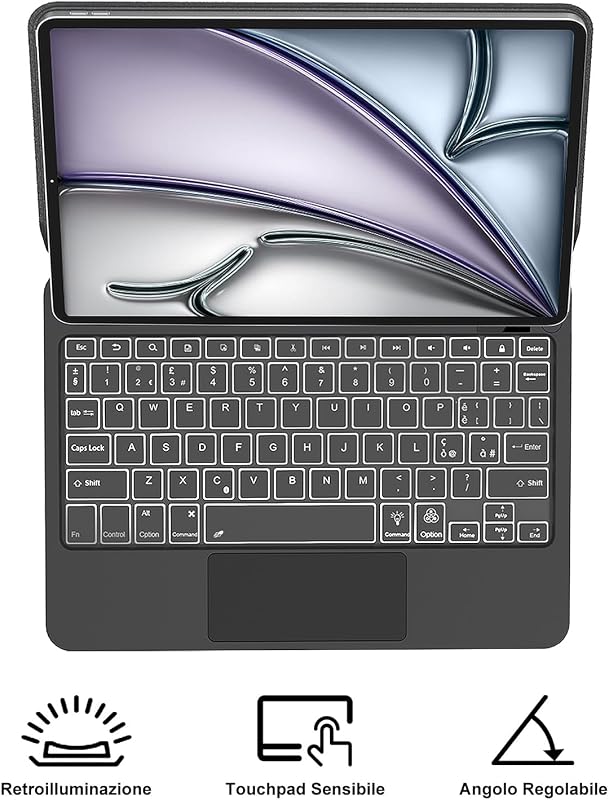 SENGBIRCH iPad Air 13" és iPad Pro 12.9" Billentyűzetes Tok 7 Színű Háttérvilágítás Touchpad Mágneses Fekete