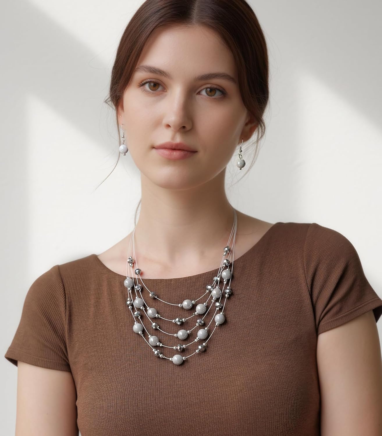 Crystal Beaded Statement Necklace for Women Boho Colorful Multi-Strand Necklace and Earring Sets for Women Fashion Jewelry Gifts for Mom - Image 4