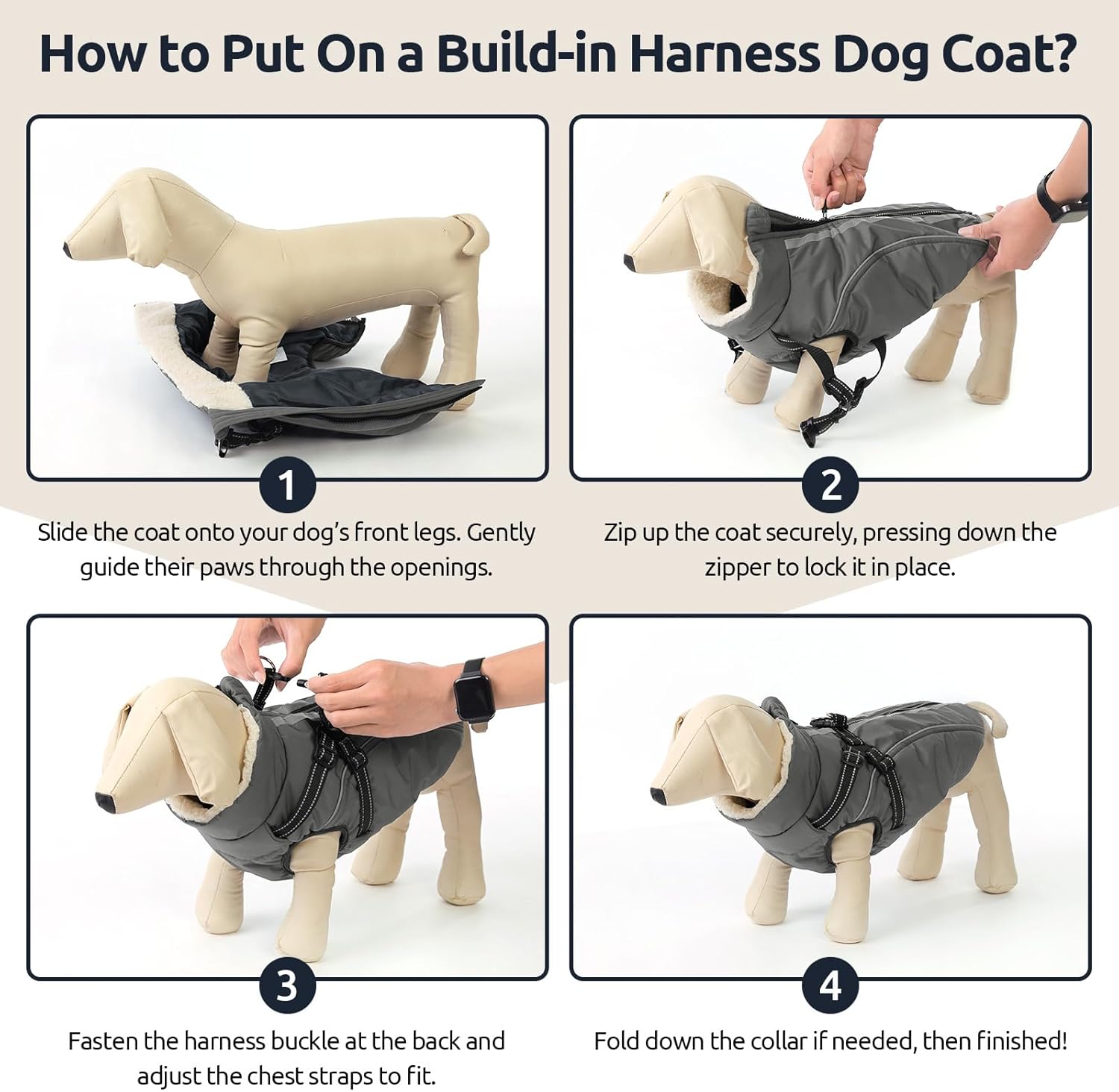 Dog Winter Coat with Harness Built in Warm Puffer Dog Jackets for Small Medium Large Dogs Windproof Waterproof Outfit with Plush Lining and Reflective Stripes (Grey, 3XL)