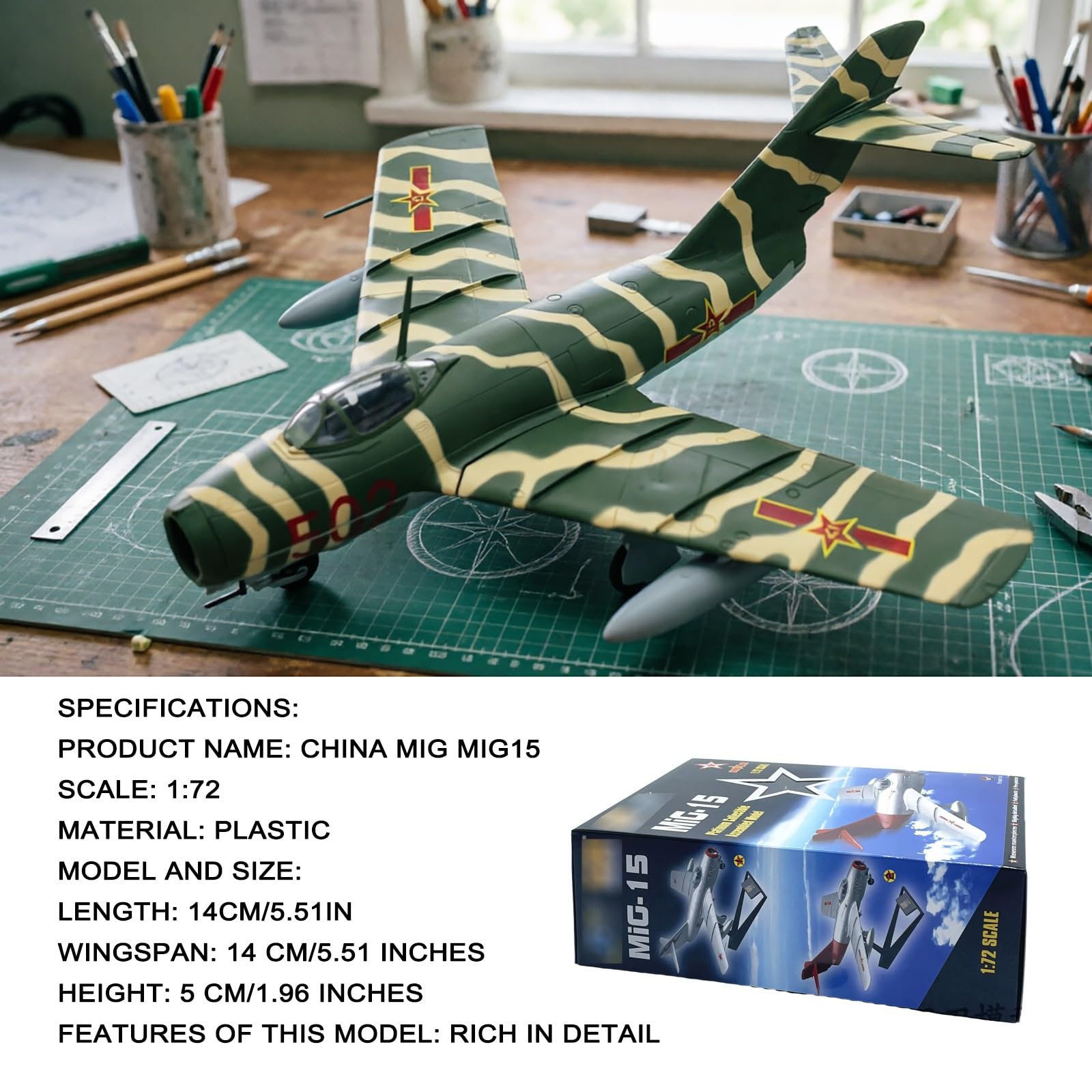 1:72 scala Cina MIG15 metallo pressofuso militare jet combattimento modello pronto display aereo vernice mimetica perfetta decorazione mensola scrivania principianti adulti collezionisti