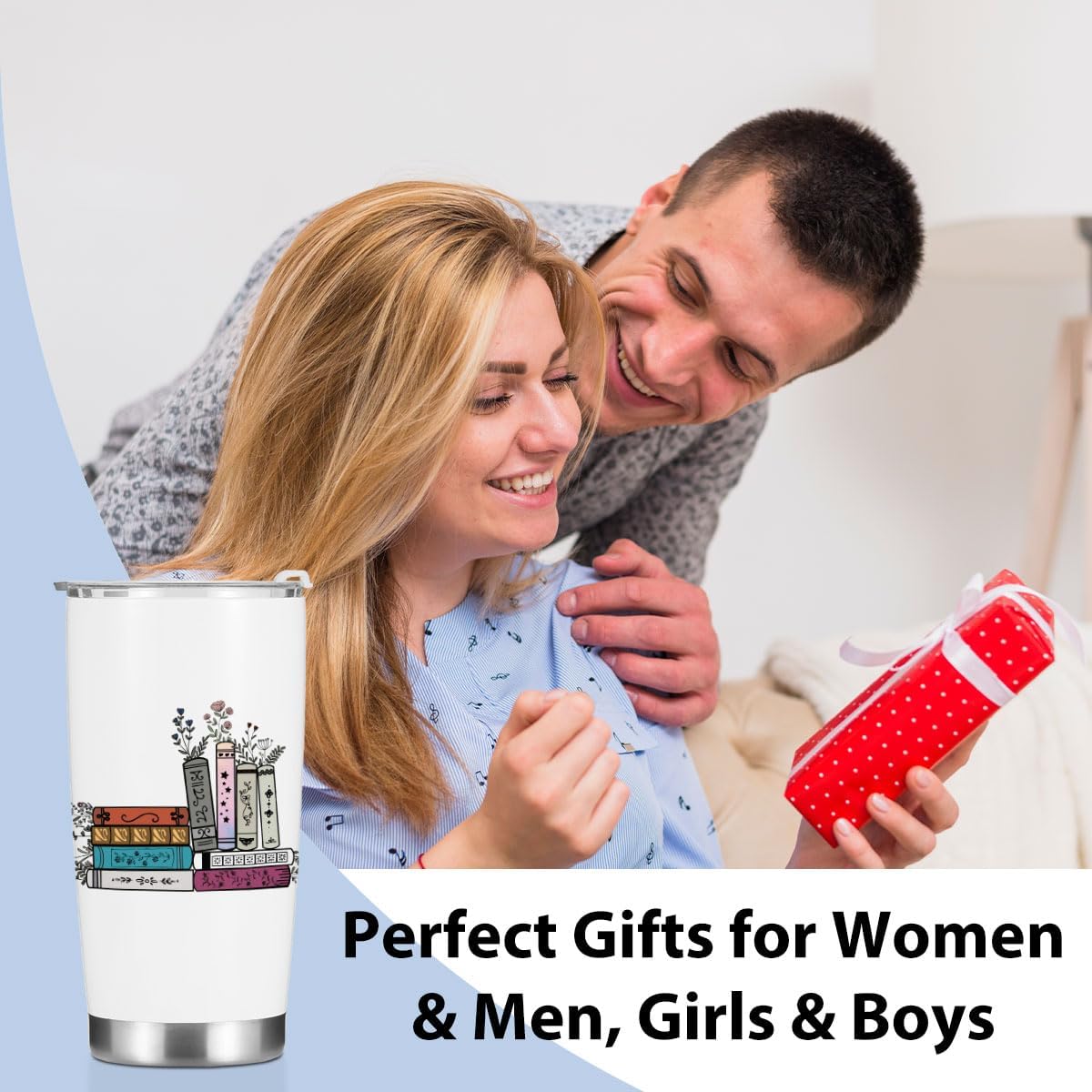 Book Lovers Gifts, Tumbler, Cute Stainless Steel Coffee Mug with Lid, 20 oz Insulated Thermal Cup Birthday Christmas Boss Day Reading Book Accessories, Librarian Gifts for Women Grandma Daughter - Image 3