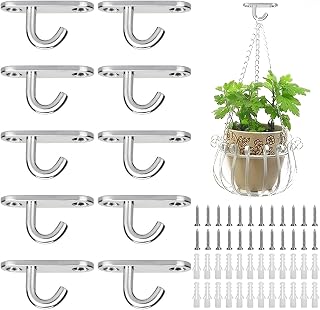 VEGCOO 10 Pack Ceiling Hooks 304 Stainless Steel Heavy Duty Oval Open Hooks Pad Eye Plate Anchor Screw Wall Mount Hook for Lamp Plant Basket Ceiling Fan
