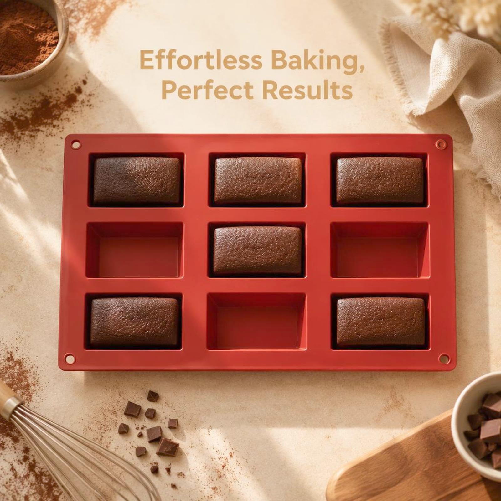 3er-Set Silikonformen mit 9 Mulden für Kuchen und Schokolade, flexibel und antihaftend, lebensmittelechtes Silikon, für Kuchen, Schokolade, Eis und Bonbons, rot, ideal für Partys