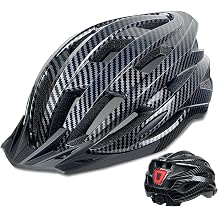 Bike Helmet for Adult Men Women with Multi-Mode Rear LED Light, with Suggested Fit 56-62cm, Lightweight with Adjustable Dial, Side and Chin Strap, Carbon Black Shiny Surface