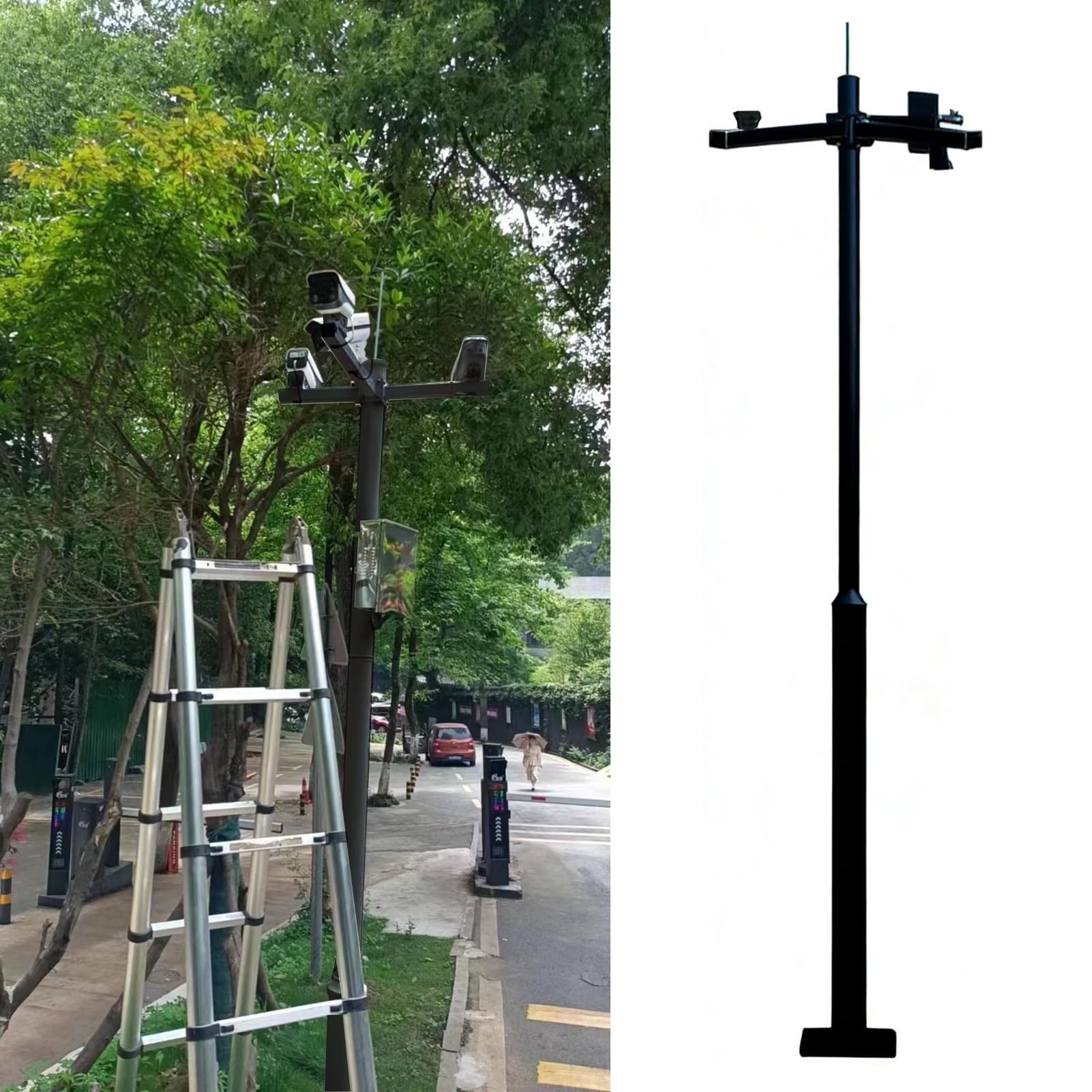 Aioneer Outdoor Security Camera Mounting Pole, 4-Arm Weatherproof Bracket For & Ip Cameras, Black 4M Surveillance Post, Durable & Adjustable-Black-4m (13.1ft)
