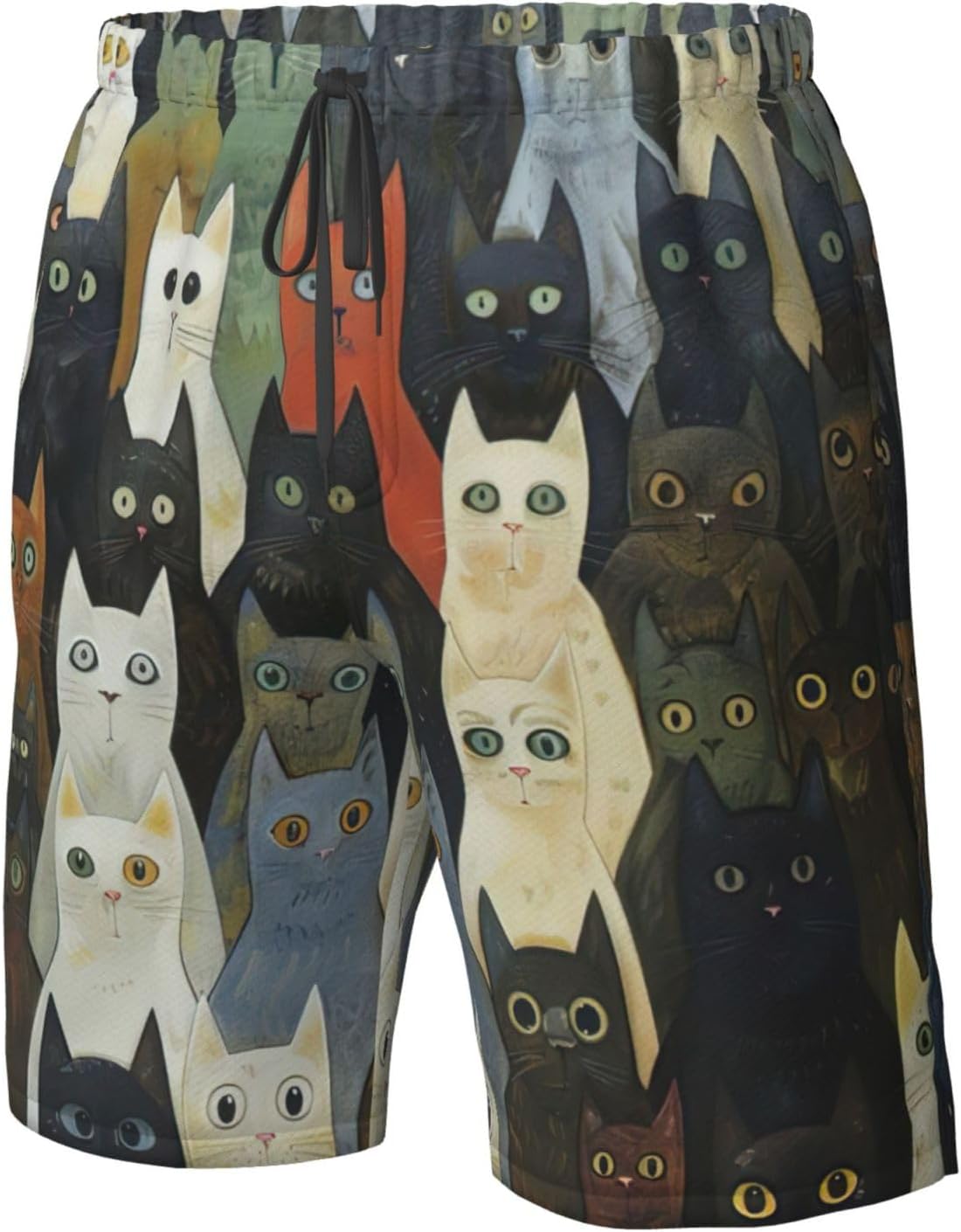Mens Cat Print Beach Shorts,Casual Summer Shorts for Men,Quick Dry Polyester
