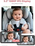 LUCKVIEW BM2A Baby Car Camera, Night Vision & 5.2" 1080P Display for Rear-Facing Car Seats, Easy No-Damage Install, Patented Anti-Shake Mount – Ideal for Parents and Pet Owners