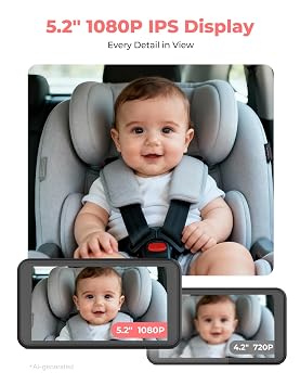 Baby Car Camera Monitor for Rear-Facing 3X Zoom Wide Angle 1080P HD Display Universal Air Vent Clip Sturdy Vent Grip