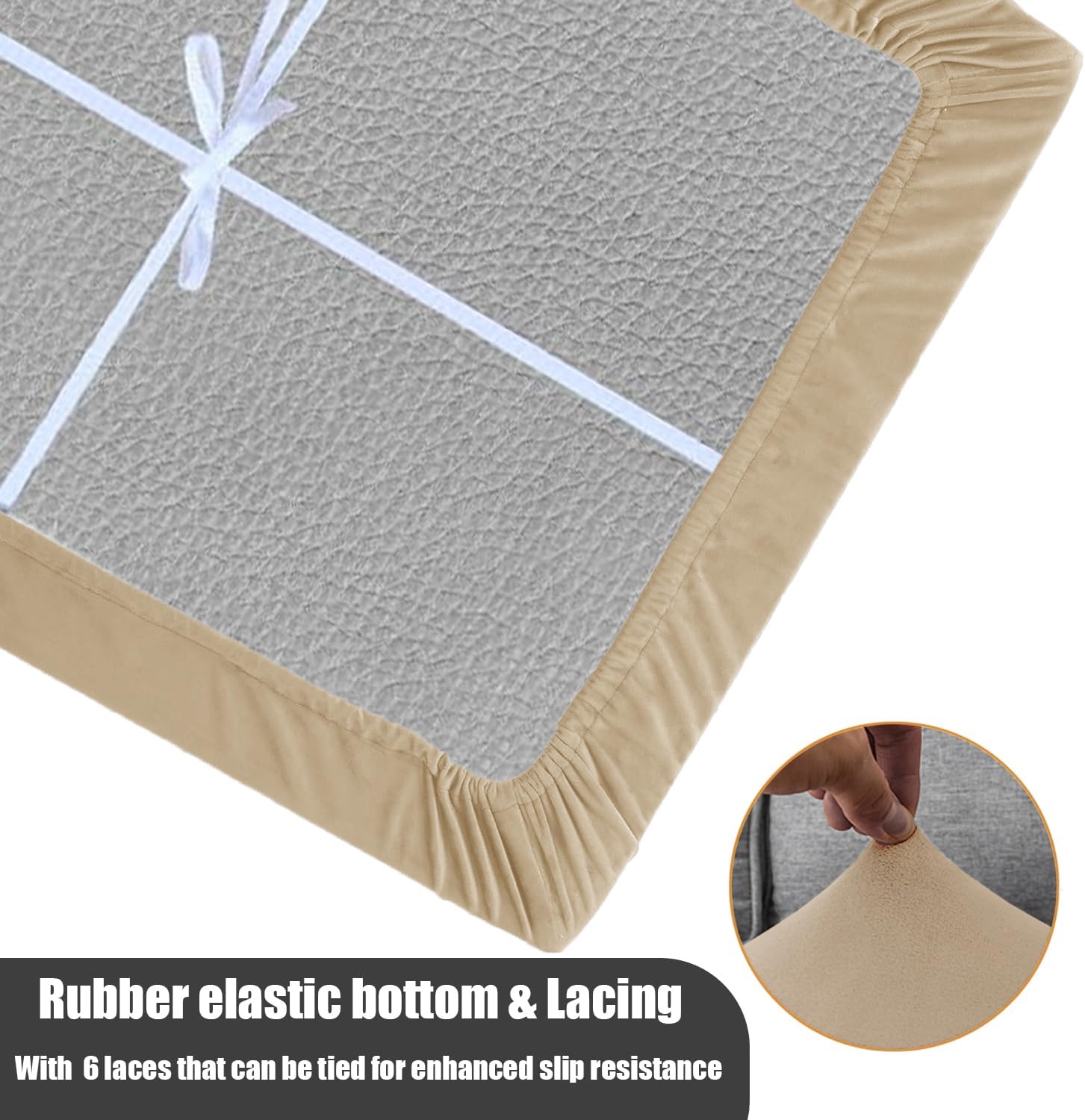RV Dinette Cushion Covers Velvet Stretch Camper Seat Cushion Slipcovers Washable Loveseat Sofa Cover Furniture Protector for RV Car Bench (Cream)