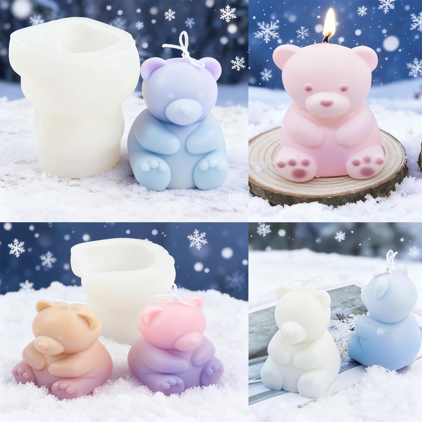 3pezzi Stampo per orso Stampi per candele,stampi in silicone stampi per resina epossidica e Cemento arredamento per la casa