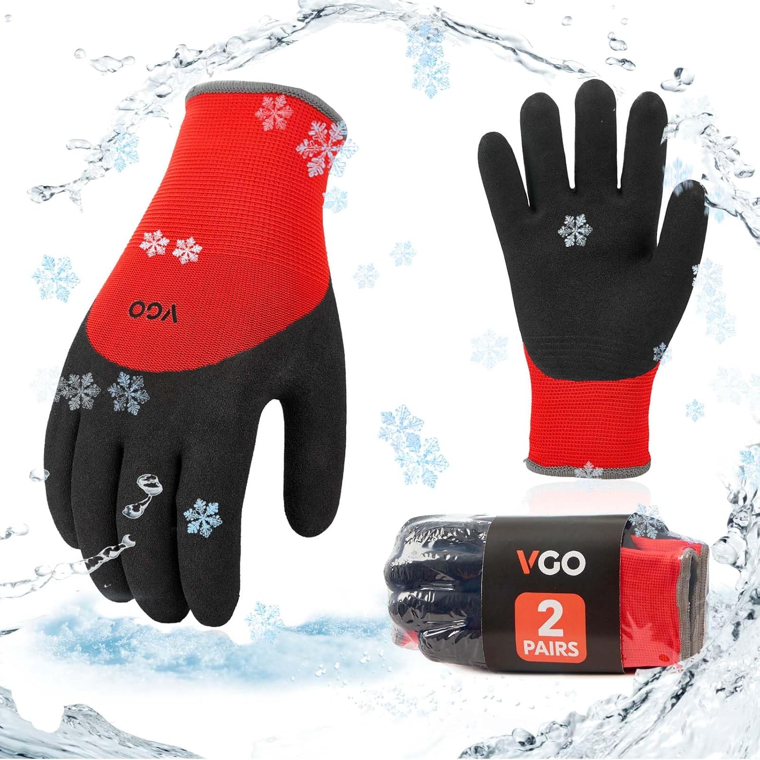 Vgo... 2-Pairs Freezer Winter Work Gloves, Double Lining Rubber Latex Coated for Outdoor Heavy Duty Work (Size L, Black, RB6032)