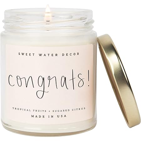 Sweet Water Decor, Congrats! Tropical Fruits and Sugared Citrus Island Scented Soy Wax Candle for Home | 9oz Clear Jar, 40 Hour Burn Time, Made in the USA