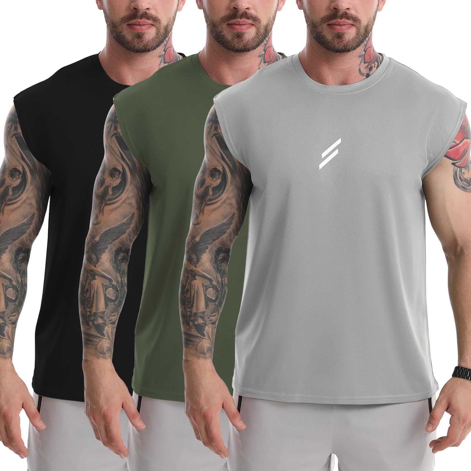 Men's Tank Tops 3 Pack Sleeveless Workout Mesh Material Quick Dry Athletic Running Gym Muscle Beach Fitness Shirts
