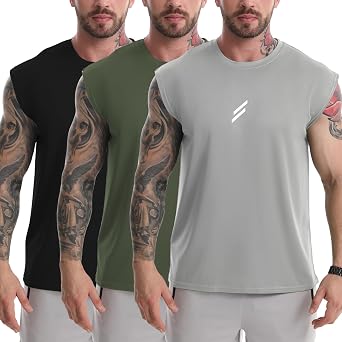 Mens Tank Tops 3 Pack Sleeveless Workout Mesh Material Quick Dry Athletic Running Gym Muscle Beach Fitness Shirts