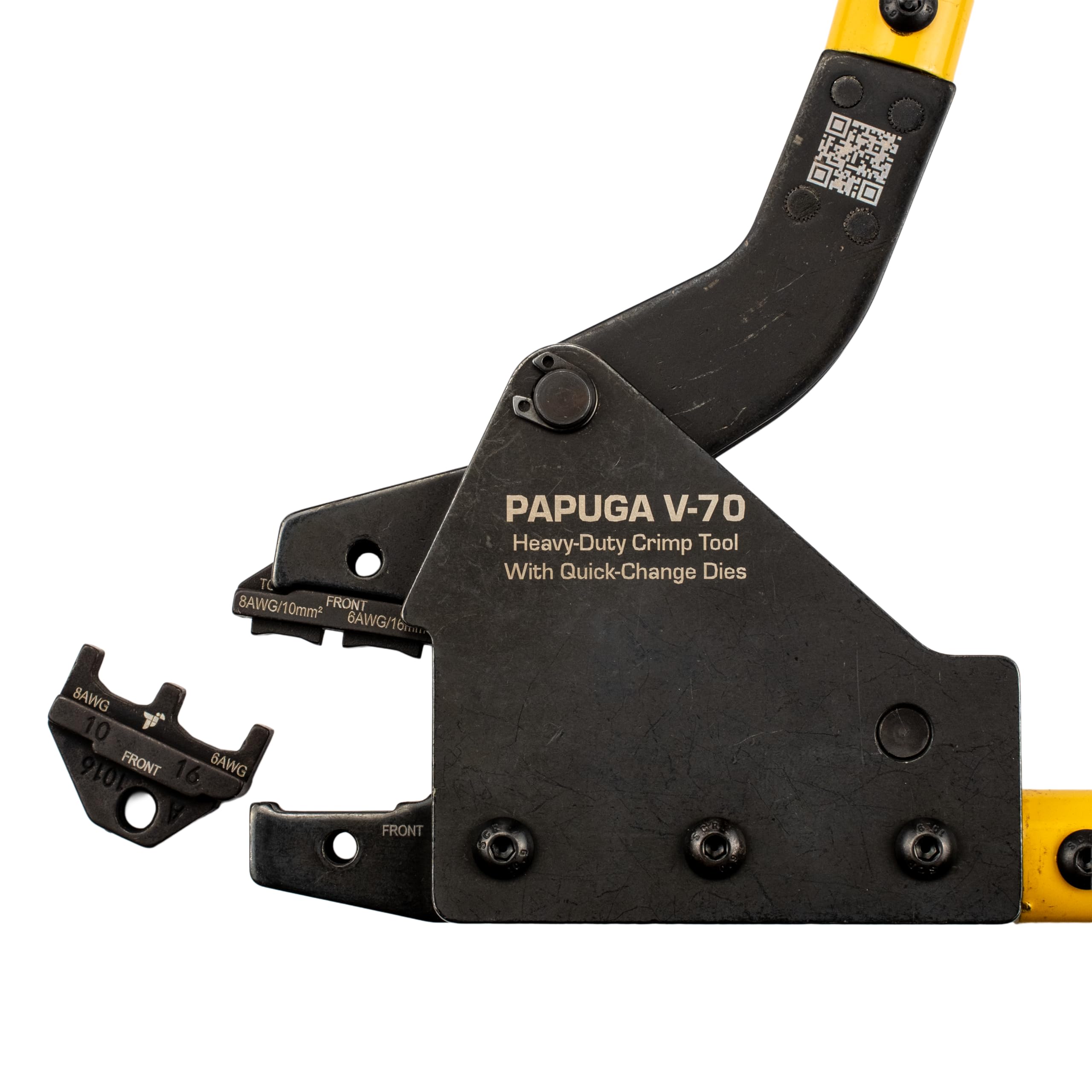 Papuga V-70 - Pinza crimpatrice per connettori elettrici isolati da 12-2 AWG (6-25 mm²), stampi intercambiabili, strumento di crimpatura per terminali a 2 mani per anelli, forcella, testa, terminali a