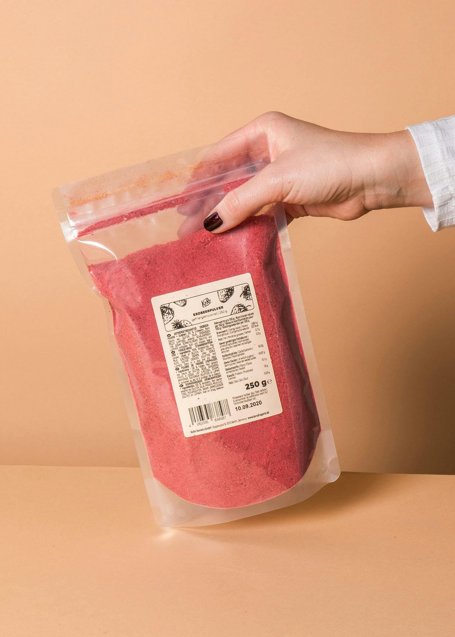 KoRo - Fragole liofilizzate in polvere 250 g - 100% fragole liofilizzate - versatili - maxi confezione