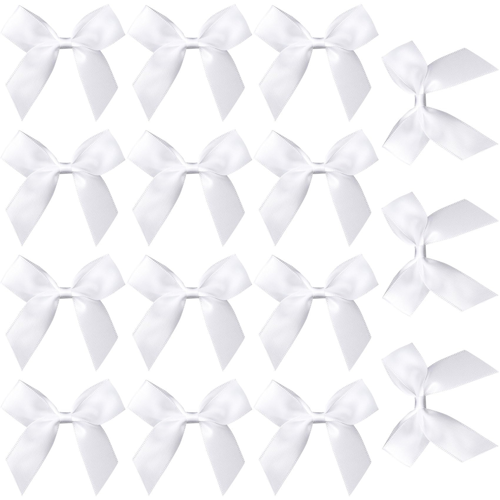 YALOJE 15PCS 2.5 in Bow Decorations, White Self-Adhesive Satin Ribbon Bows, Small Premade Bows for Gift Wrapping, Balloons for Christmas, Birthday,